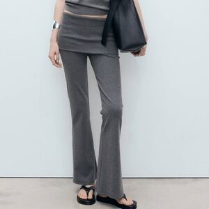 Mango MNG - gray fold over ribbed stretch pants
